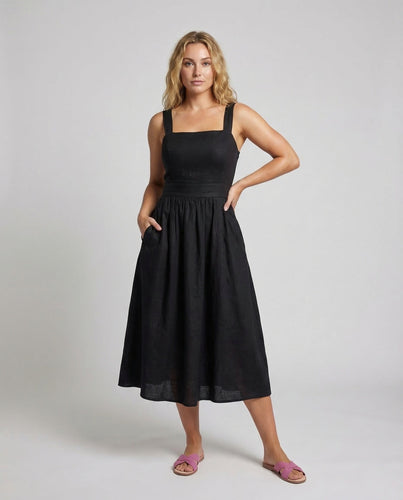 Damen Leinen Midikleid Träger