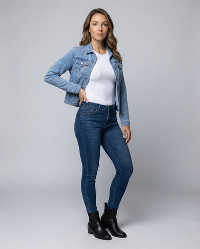 Damen Jeansjacke Kurz Tailliert