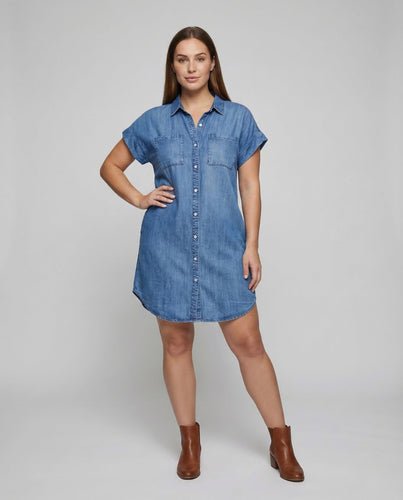 Damen Jeans Hemdkleid Taschen