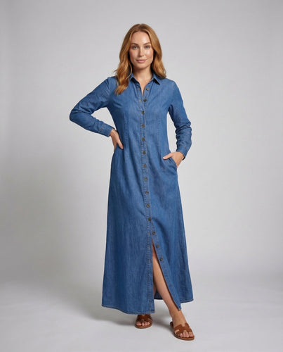 Damen Langarm Hemdblusenkleid