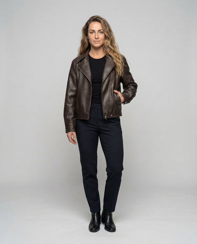 Damen Oversize Kunstleder Bikerjacke Gürtel
