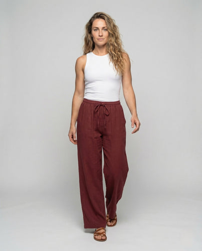 Damen Leinen Hose Kordelzug