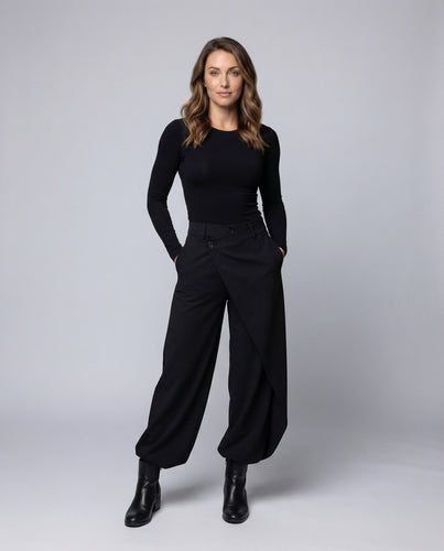 Damen Wickelhose Weit High Waist