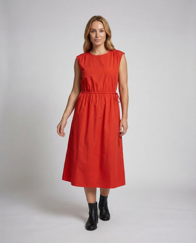 Damen Baumwollkleid Knie Tunnelzug
