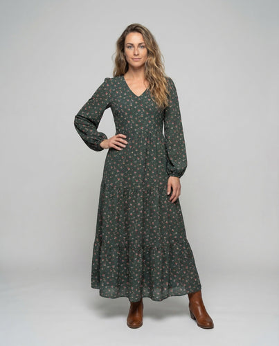 Damen Maxikleid Blumen Stufen