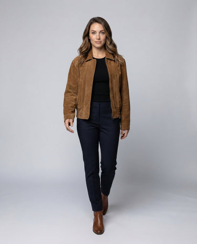 Damen Wildleder Bomberjacke Oversize