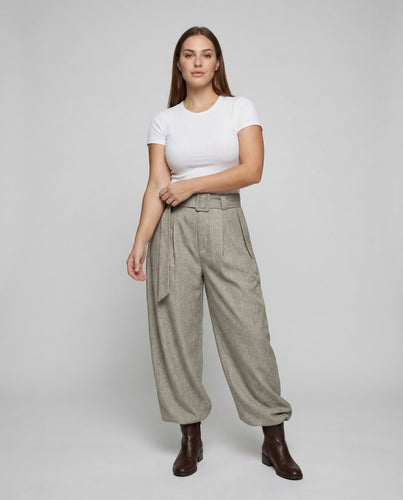 Damen Leinenhose High Waist Gürtel