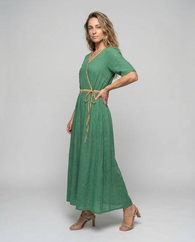 Damen Leinen Maxikleid A Linie
