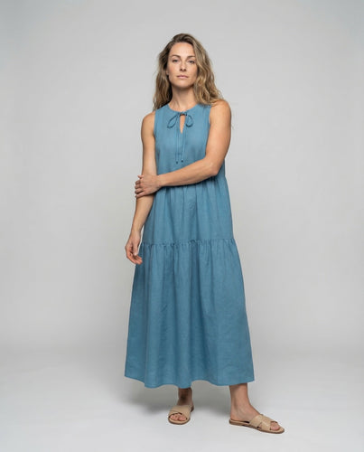 Damen Stufenkleid Leinenoptik