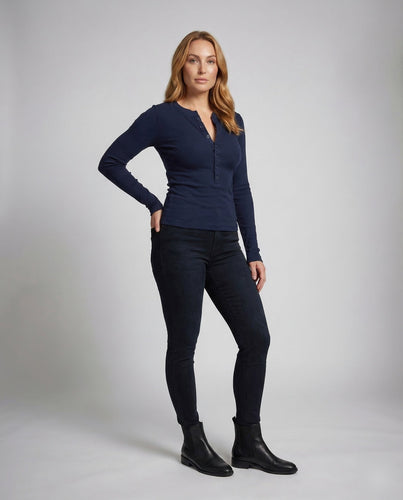 Damen Henleyshirt Ripp Langarm
