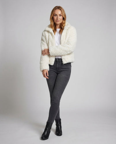 Damen Kurze Teddyjacke Stehkragen