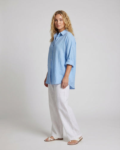 Damen Oversize-Leinenbluse Ballonärmel