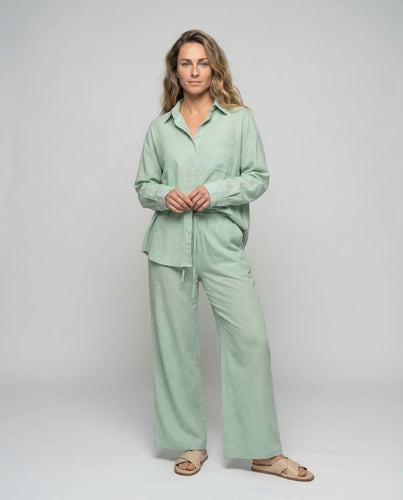 Damen Leinenoptik-Zweiteiler Weitbein-Hose
