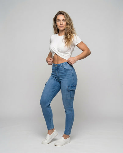 Damen Skinny-Jeans Utility-Tasche Knöchellang