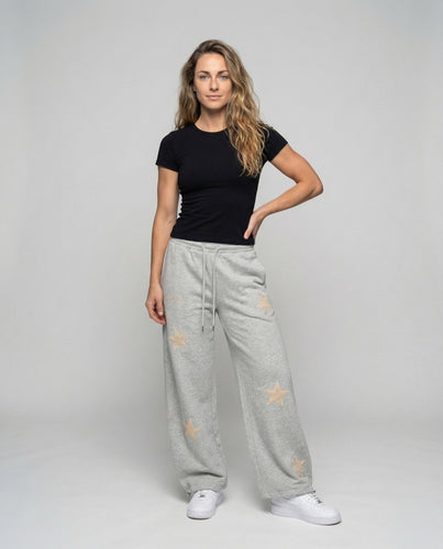 Damen Sweat-Palazzohose Stern-Applikationen