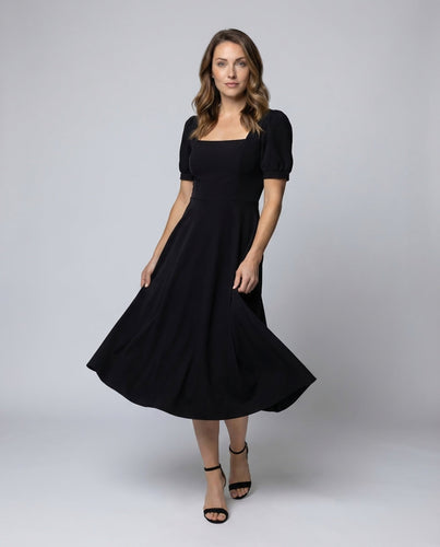 Damen Midikleid Eckiges Dekolleté Puffärmel