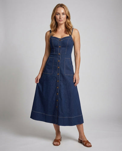 Damen Jeans-Maxikleid Taillierte Korsage