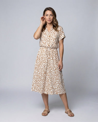 Damen Midikleid Tupfenmuster Tunnelzug-Taillenband