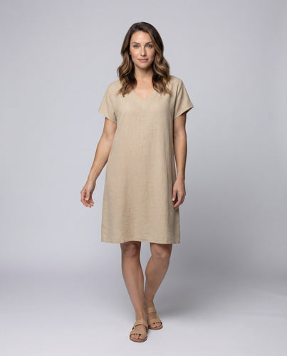 Damen Leinen-Midikleid Kastiges Oberteil