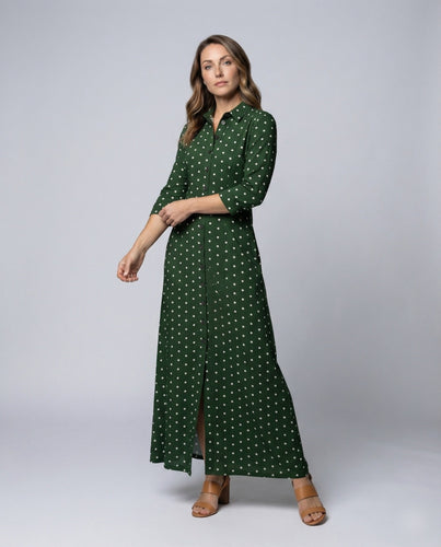 Damen Hemdblusen-Maxikleid Pünktchenmuster Seitenschlitz