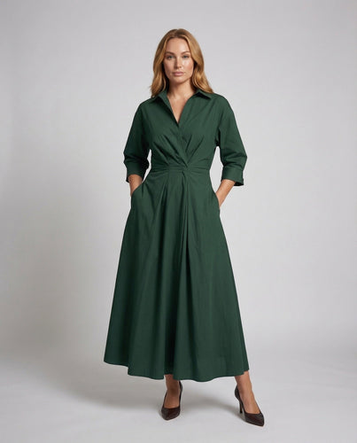 Damen Hemdblusenmaxikleid Drapierte Taillenpartie