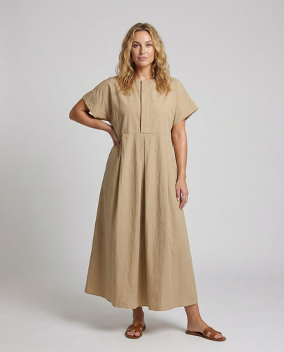 Damen A-Linien-Maxikleid Leinenmix Kellerfalten