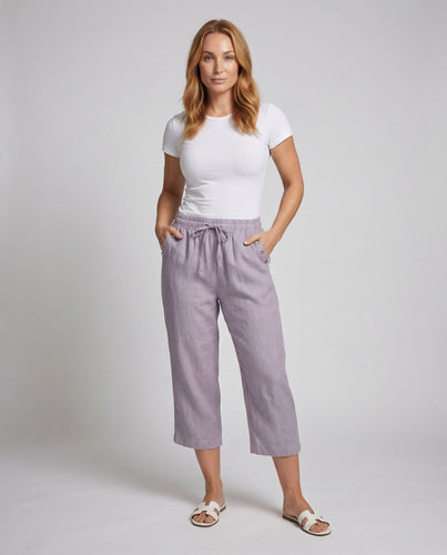 Damen Culotte-Hose Leinenmix Zierknöpfe