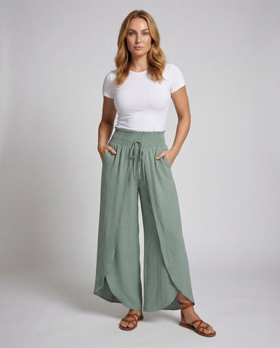 Damen Wickel-Palazzohose Doppellagig Smockbund