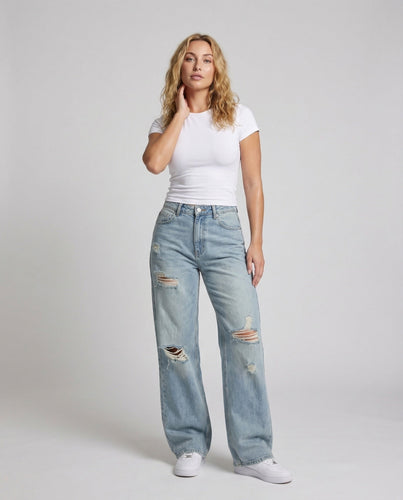 Damen hochgeschnittene weite Jeans im Baggystil