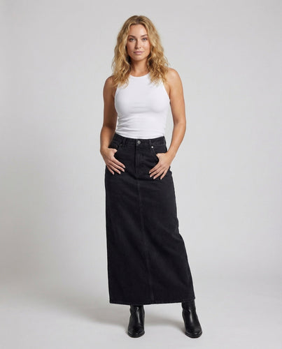 Damen hochgeschnittener Denim-Maxi-Rock