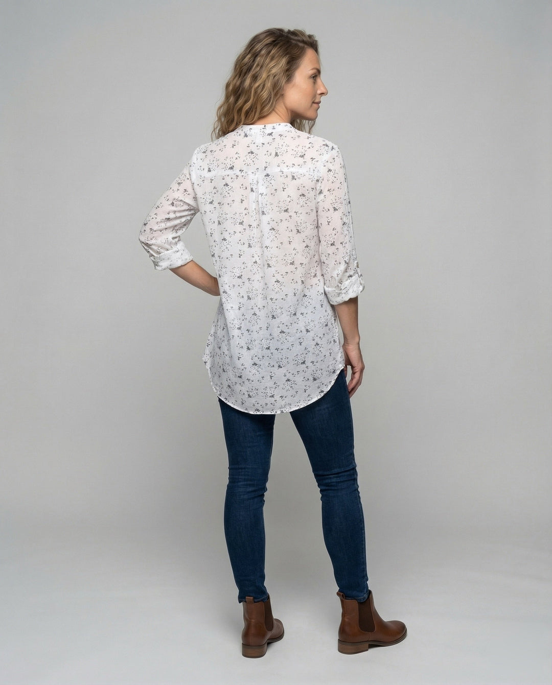 Damen leichte Leinenoptik-Tunika-Bluse.