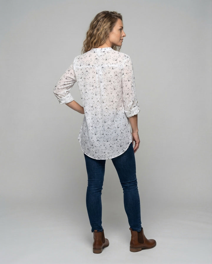 Damen leichte Leinenoptik-Tunika-Bluse.