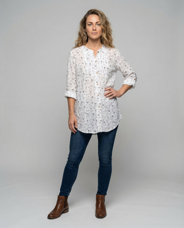 Damen leichte Leinenoptik-Tunika-Bluse.