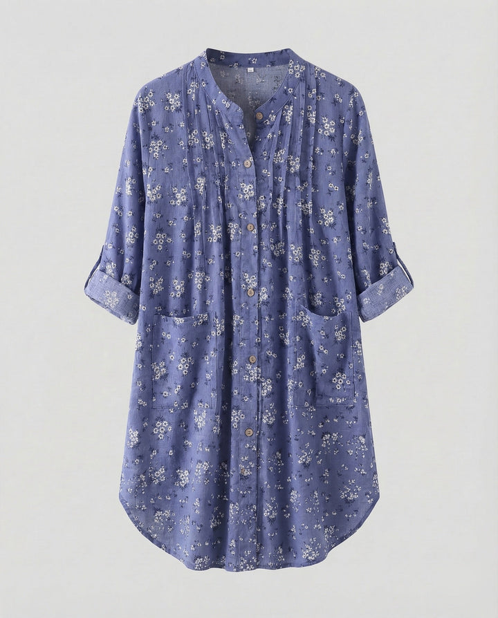 Damen leichte Leinenoptik-Tunika-Bluse.