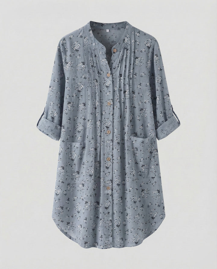 Damen leichte Leinenoptik-Tunika-Bluse.