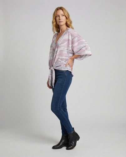 Damen florale V-Ausschnitt-Bluse mit Kimonoärmeln