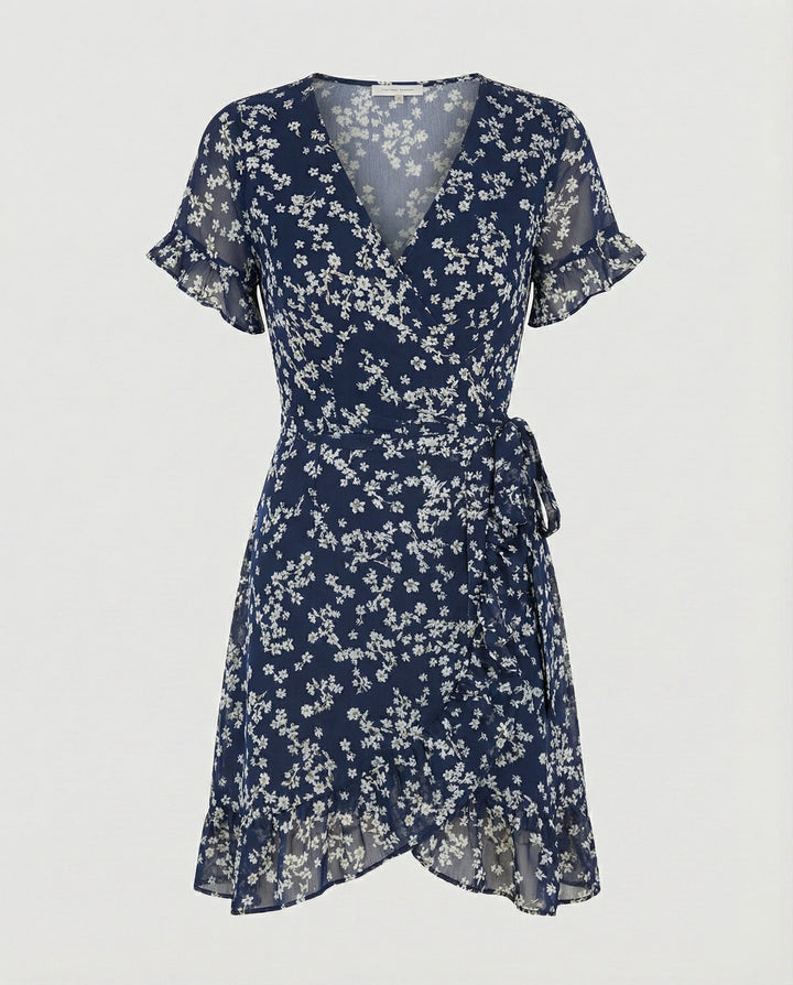 Damen Wickelkleid mit asymmetrischem Rüschensaum