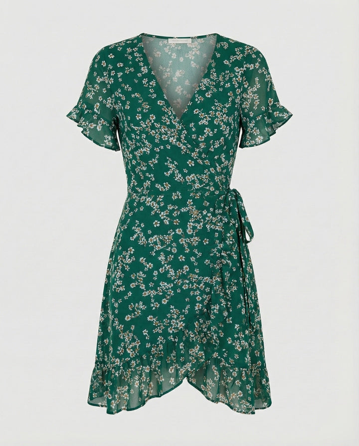 Damen Wickelkleid mit asymmetrischem Rüschensaum