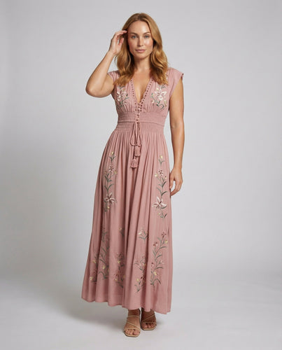 Damen besticktes Strand-Maxikleid