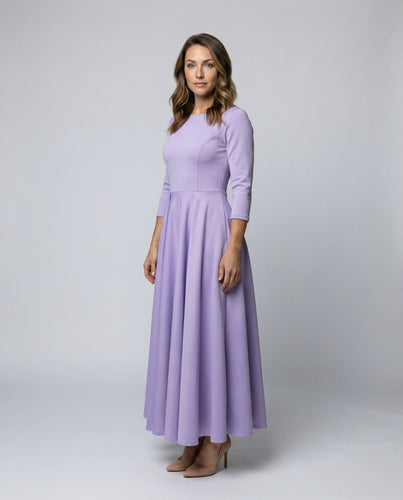 Damen bodenlanges Tellerkleid mit Godets