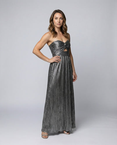 Damen Bustier-Plissee-Maxikleid