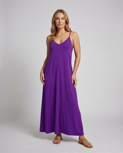 Damen entspanntes A-Linien-Maxi-Jerseykleid