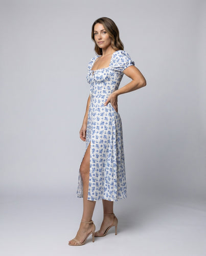 Damen geblümtes Midikleid im Prairie-Look