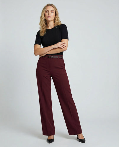 Damen hochtaillierte Palazzohose mit Ziergürtel