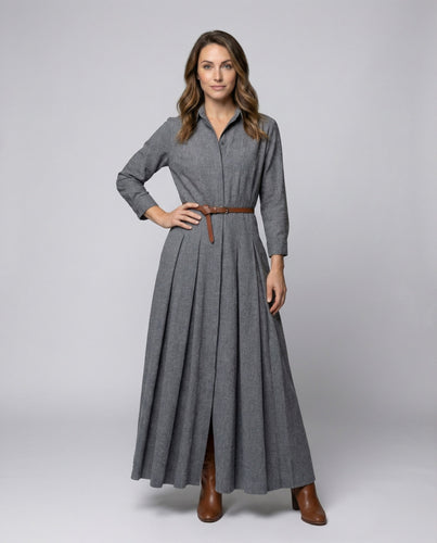 Damen langes Hemd-Kleid im Workwear-Stil