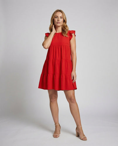 Damen luftiges gestuftes A-Linien-Kleid
