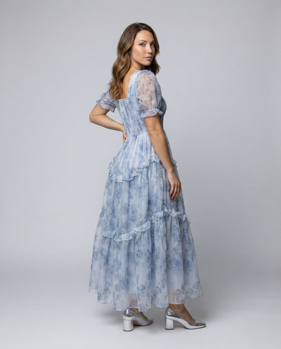 Damen romantisches Chiffon-Maxikleid mit Schößchen
