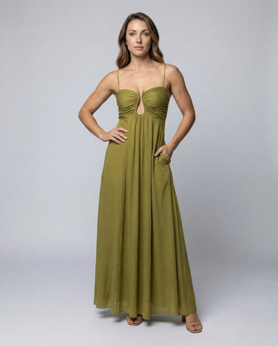 Damen fließendes Maxikleid mit Keyhole-Ausschnitt