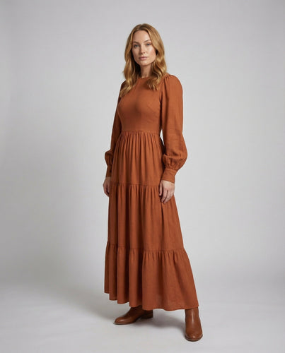 Damen luftig geschnittenes Maxikleid mit Kräuselrock