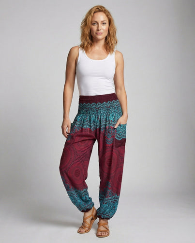 Damen Boho-Haremshose mit Smockbund